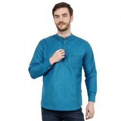 Mens Peacock Blue Short Kurta